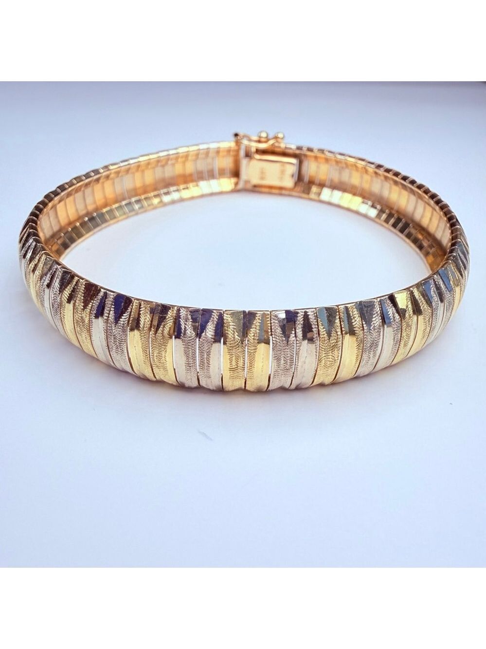Alberto Girotto 14K Solid Two Tone Gold Diamond Cut 9.5MM Omega Bracelet Italy